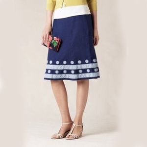 Boden 100% Linen Navy Polka Dot A Line Skirt 10